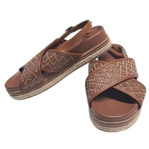 Universal Thread Elisa Platform Sandals Women's Cognac Brown Summer Boho Size 8